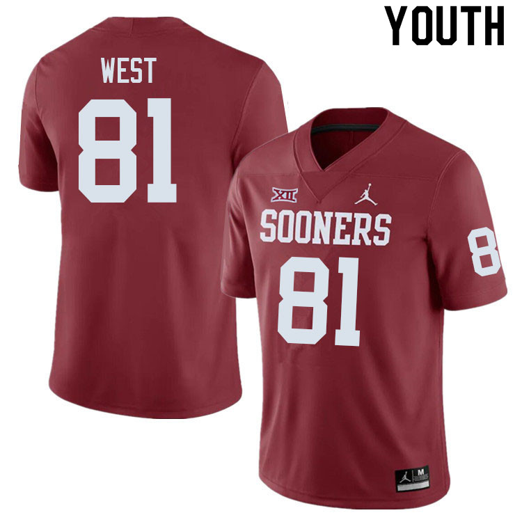 Youth #81 Trevon West Oklahoma Sooners College Football Jerseys Sale-Crimson